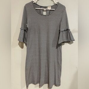 Striped Navy Blue and White Ruffle Sleeve Dress by Emberley